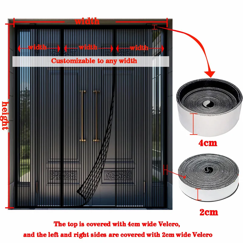 Black garage door curtain,magnetic suction,mosquito and dust prevention,large door curtain, double opening, no punching required