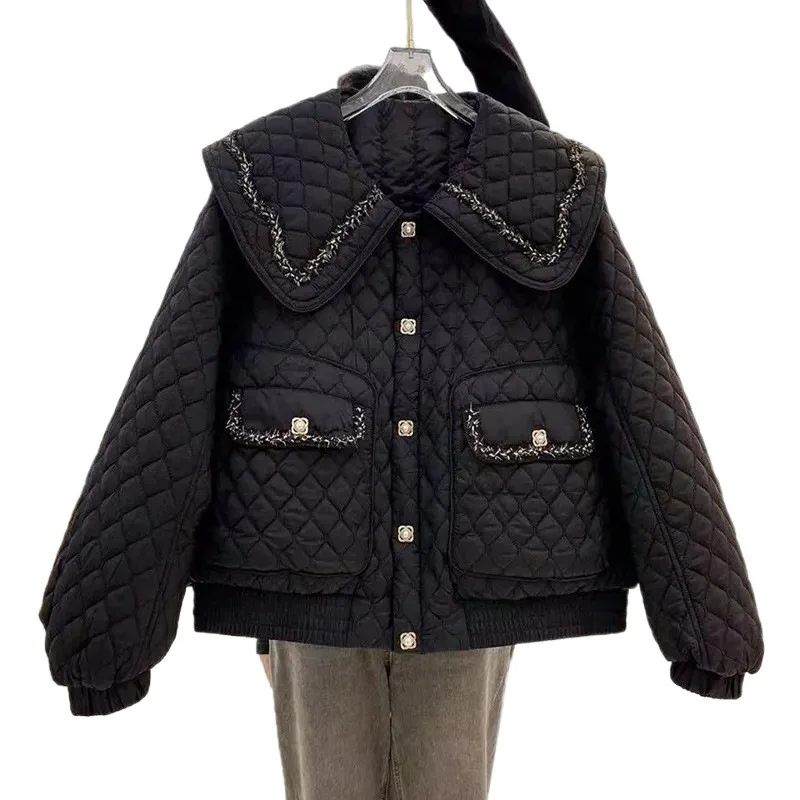 Krótka, lekka kurtka bawełniana wyszczuplająca, zimowa, modna, z kołnierzykiem typu doll collar, dla kobiet, studentek, nowy styl, mały rozmiar, damska bluzka.