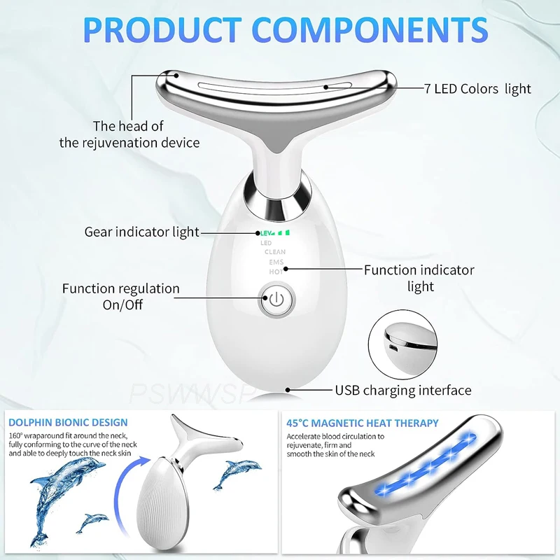 7 in 1 Facial Neck Beauty Device Skin Rejuvenation Face Massage Wrinkle Removal Anti Aging Deplux Lifting Neck Tightening Device