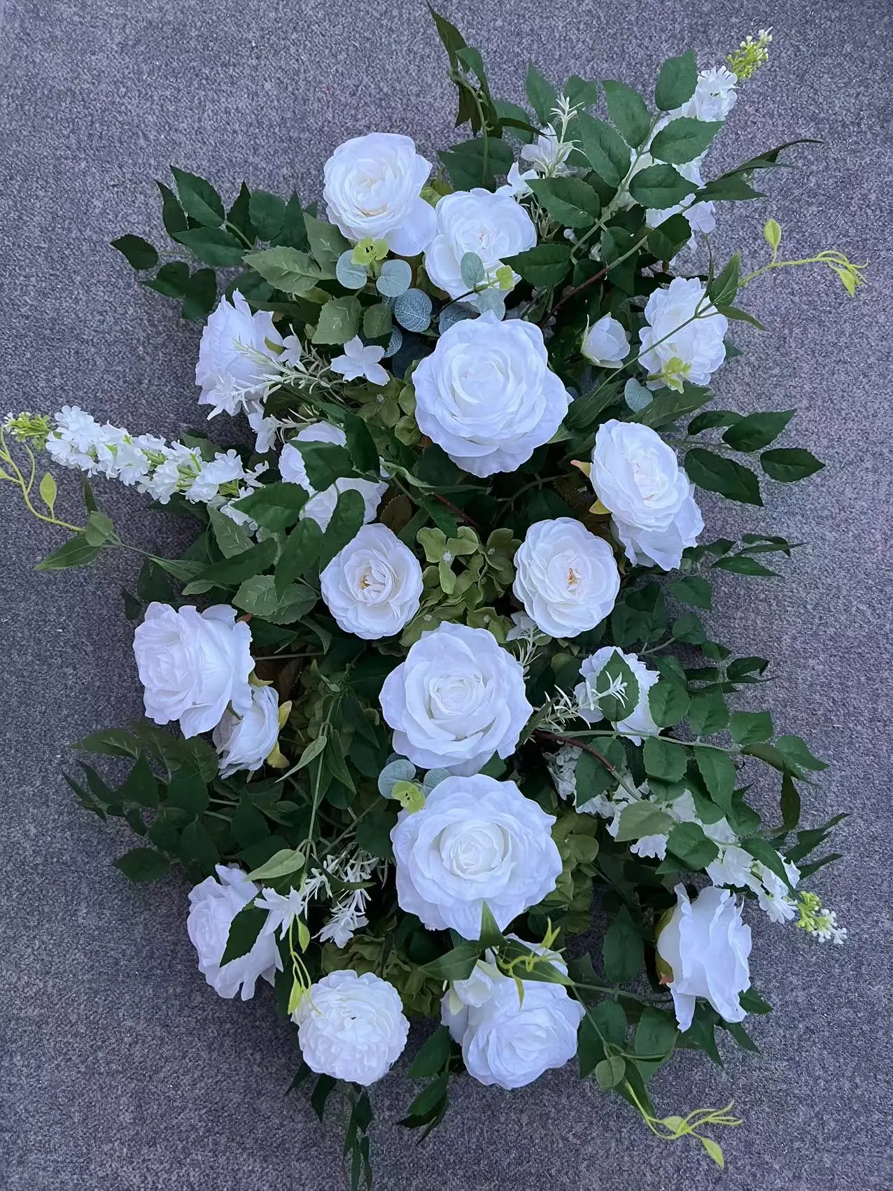 White Rose Green Plants Luxury Wedding Backdrop Decoration Artificial Flower Row Floral Arrangement Arch Props Decor Event Deco