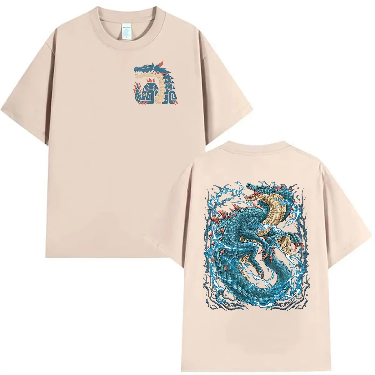 2026 Game Monster Hunter Lagiacrus The Lord of The Seas Grafik-T-Shirts für Männer und Frauen, Vintage-Mode, übergroßes T-Shirt aus 100 % Baumwolle – Detail 5