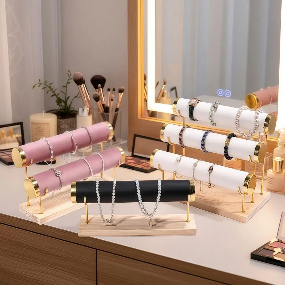 

Detachable Bracelet Display Holder Wooden Tray 3 Tier Bangle Storage Rack Multipurpose Flannel Wrap Jewelry Storage Stand