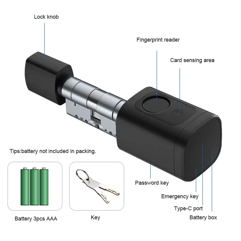 Serratura elettronica intelligente APP/Password/Scheda/Chiave/Sblocco impronta digitale APP Tuya TTLock Serratura a cilindro regolabile intelligente per la casa
