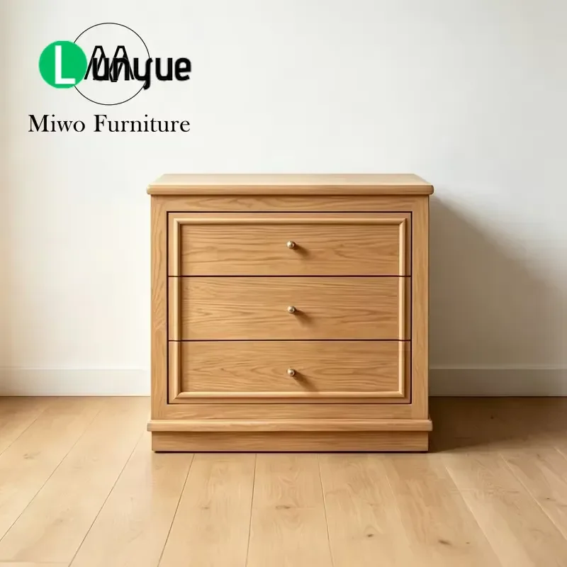 Modern Brown Antique Stained Wood 3 Drawer Bedside Table Set 2 Cabinets Hotel Apartment Bedroom Furniture Storage Nightstand