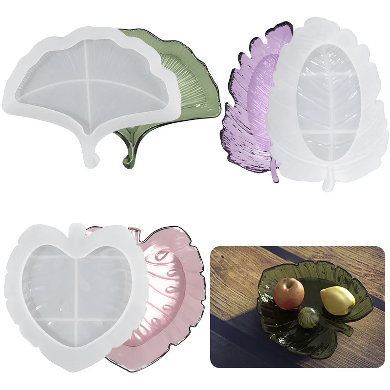 Leaf Saucer Mold Storage Plate Tree Leaf Saucer Silicone DIY Crystal Epoxy Mould for Christmas Candy Storage