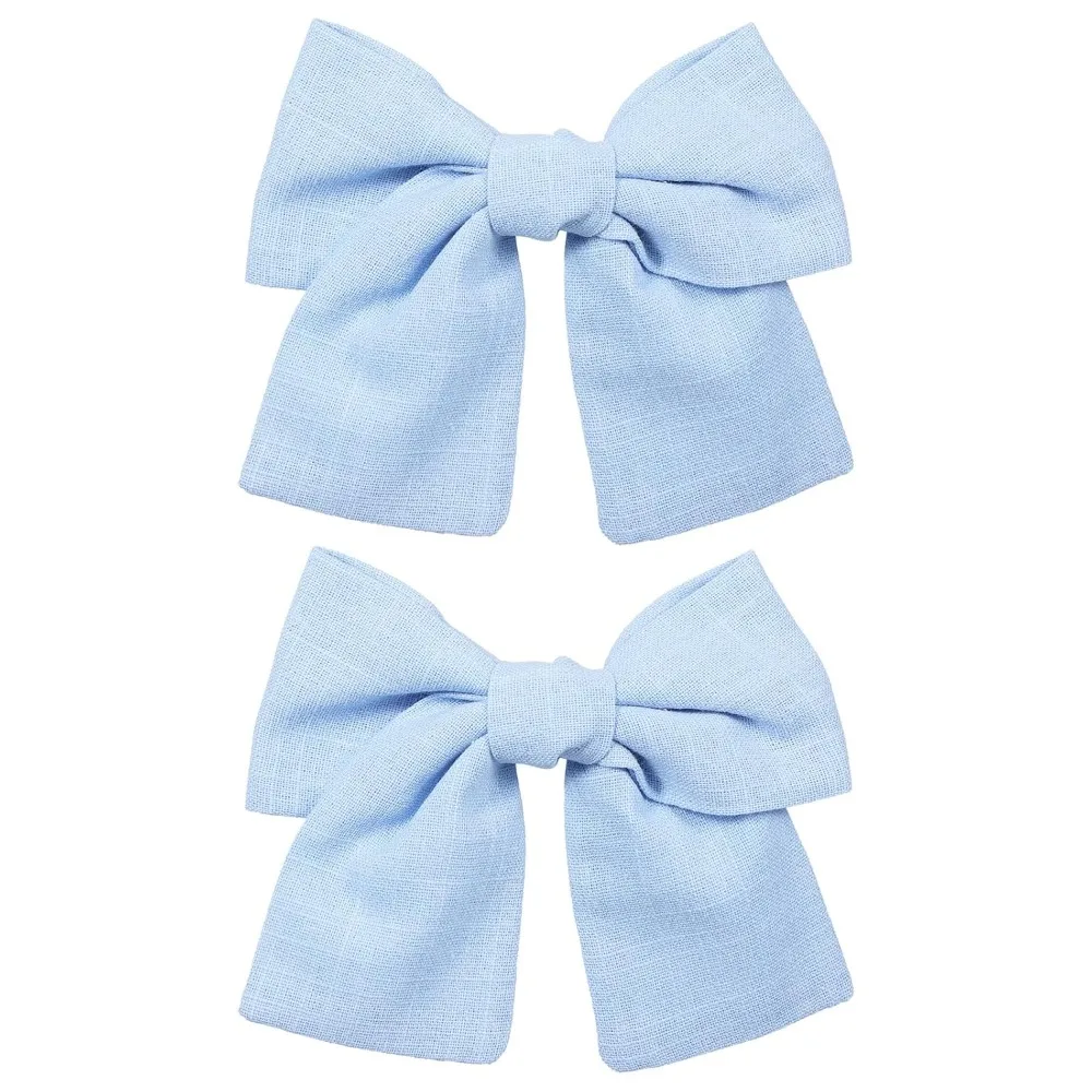 

2 шт. голубые банты для волос, заколки 4 дюйма, хлопковая льняная лента, заколки из кожи аллигатора, заколки для волос для малышей, девочек-подростков, женщин, день рождения, лето