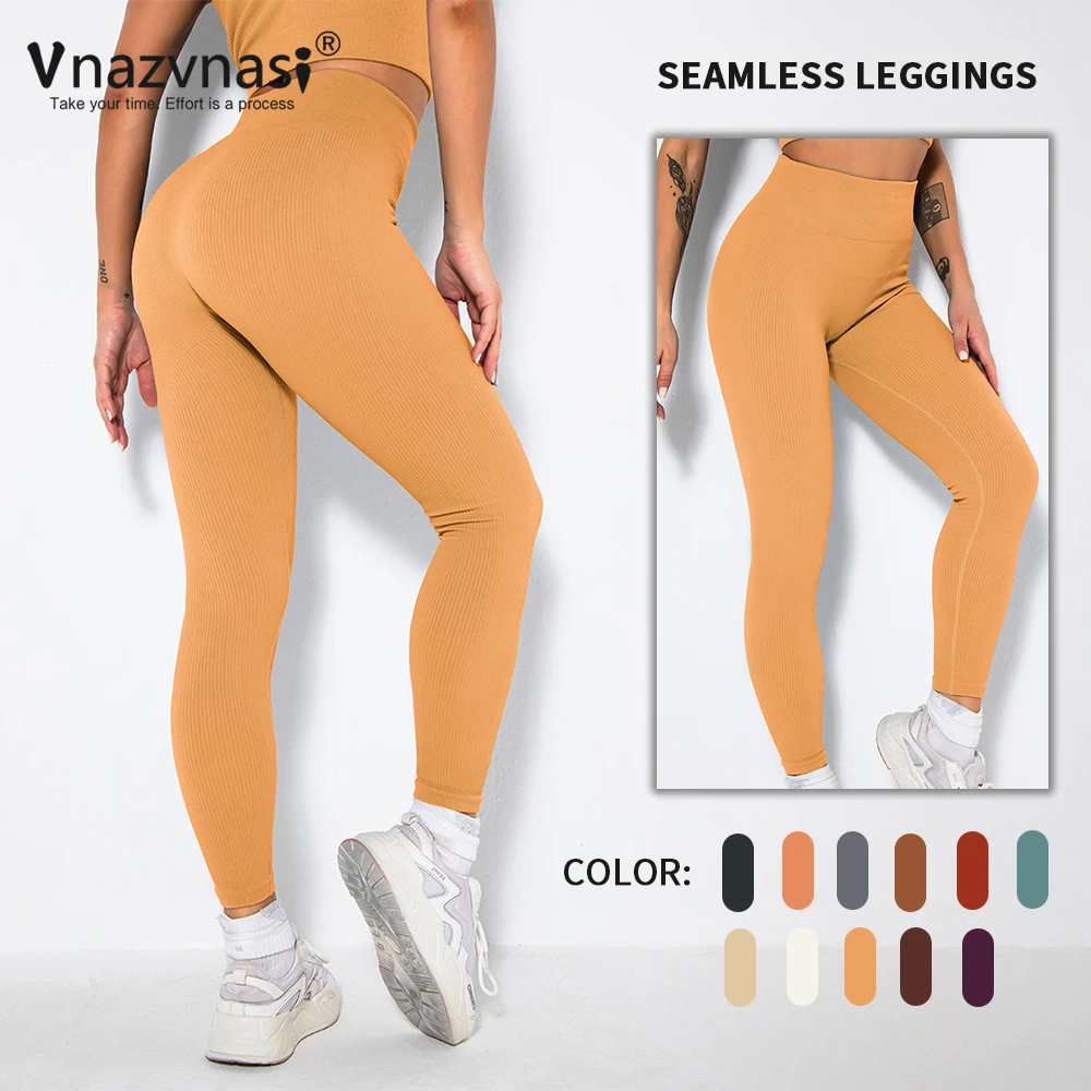 

Vnazvnasi Seamless Solid Ribbed Leggings for Fitness Push Up Sports Tights for Women Yoga Pants Workout Clothes Sportswear Gym