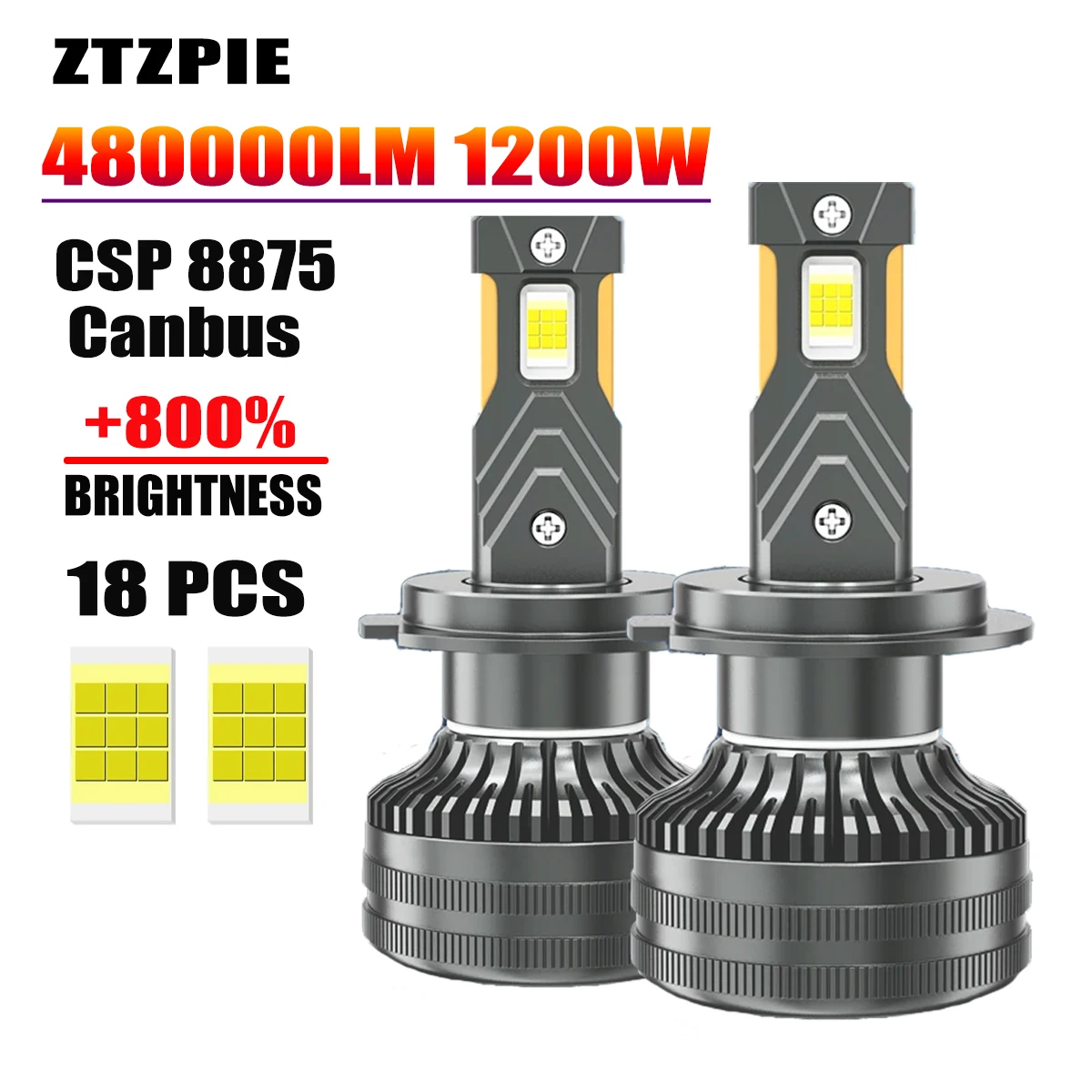 ZTZPIE 6000K HB3 HB4 9005 9006 H1 H7 H4 H11 H8  9012 Bulb Canbus Led Lamp CSP 8775 Power Car Headlight Light 1200W 480000LM