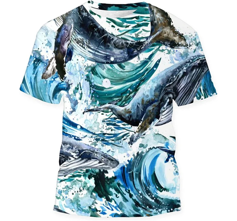 Tfashion Whale Graphic T Shirt Men Casual 3D Marine Animal Printed Short-sleeved T-shirt Y2k Hip Pop Womens Kid Clothing Tops