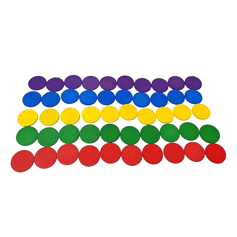 50 PCs Colorful Wooden Round Math Counters Wooden Circle Counting Chips Markers Colors Sorting Pattern Children Teaching Tools