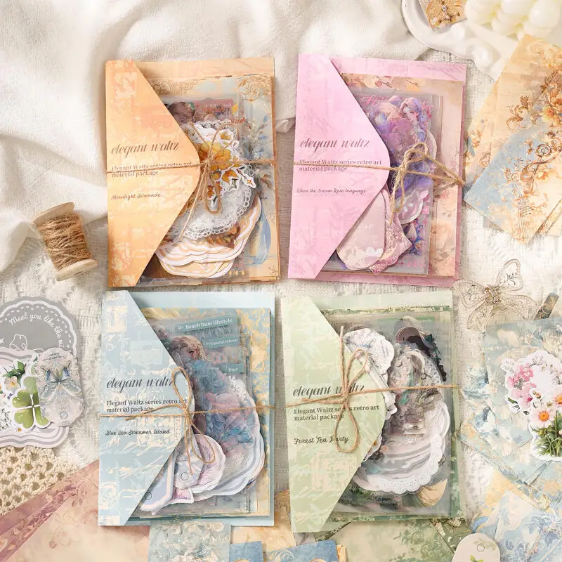

Card Lover 130 Pcs [Elegant Waltz Series] Forest Tea Party Moonlight Serenade Vintage Lightweight Paper Stickers for Scrapbook
