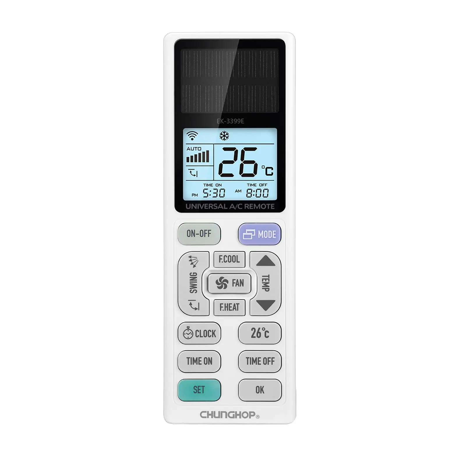 Image of CHUNGHOP EK-3399ES Optoelektronische Energie-Universalfernbedienung für Klimaanlagen mit LCD-Hintergrundbeleuchtung