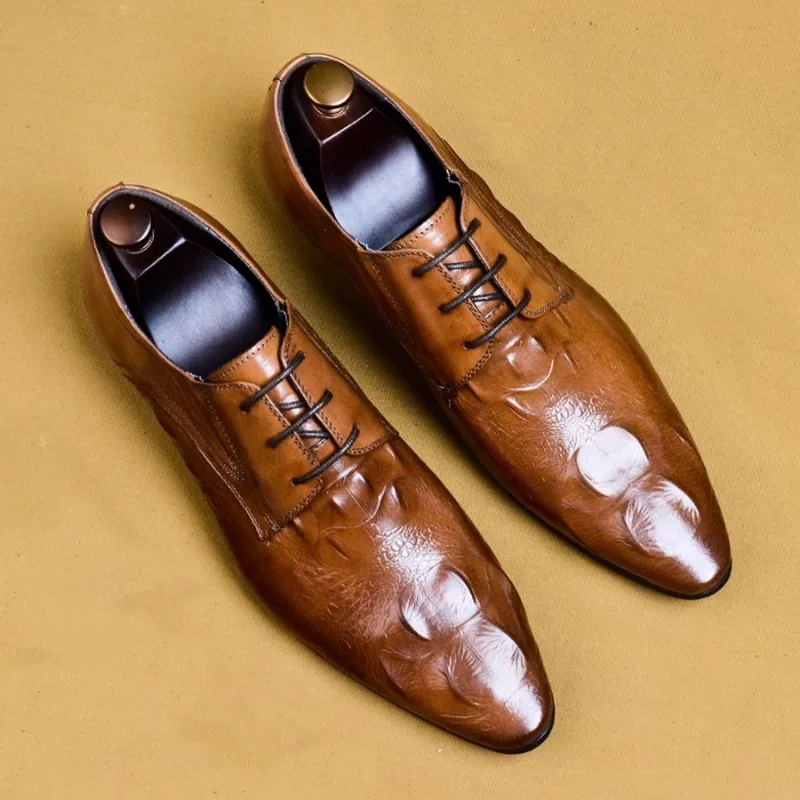 

New Italian Handmade Men's Business Formal Shoes Pointed Toe Lace Up Derby Dress Genuine Leather Wedding Party Dress Suit Shoes