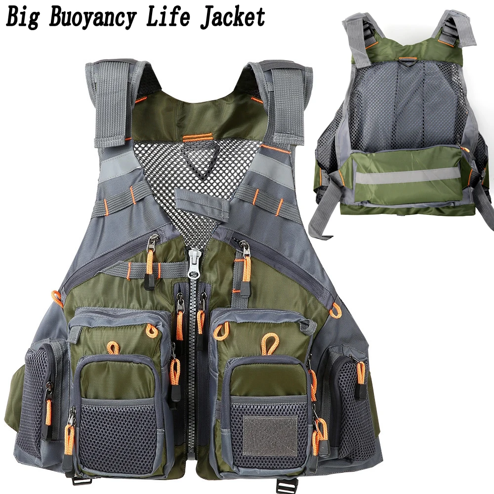 Professional Life Jacket Buoyancy Suit Portable Fishing Vests Multi-Pockets Sea Fishing Adjustable Vest with Wide Reflectors