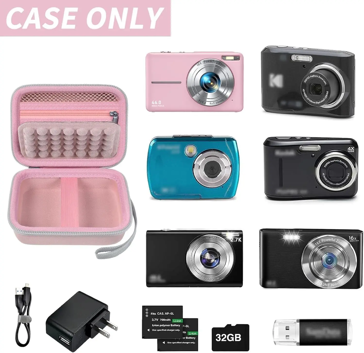 Digital Camera Case for CAMKORY/for Kodak Pixpro/for VAHOIALD/for Sony DSCW800 830/ for Canon PowerShot 180 190 Camera Case,Pink image 2