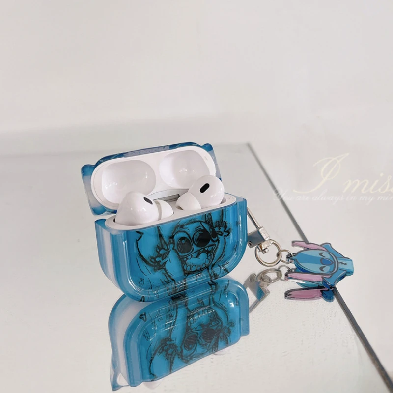 حافظة كرتون ديزني لسماعات أبل ، سلسلة مفاتيح غرزة ، سماعة أذن لاسلكية ، سماعة بلوتوث ، غطاء سيليكون ، 1 ، 2 ، 3 ، برو