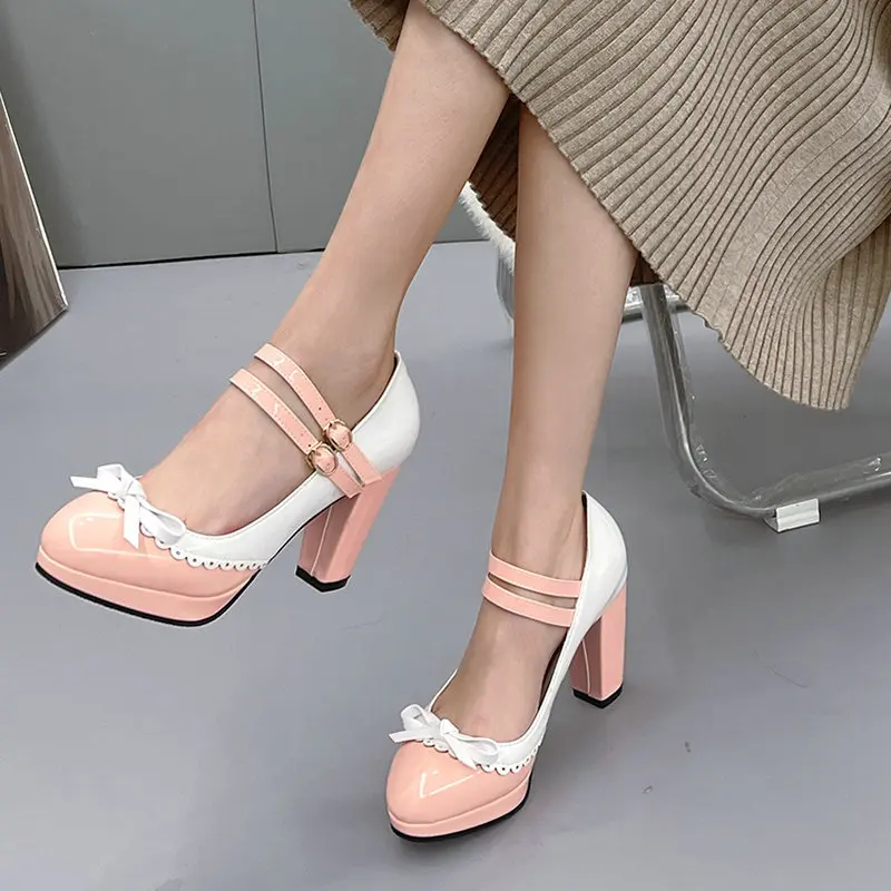 Beige High Heels Comfortable High-Heeled Shoes Round Toe Shallow Mouth Hollow Chunky Sandals Patent Leather Sexy Pump Basketball