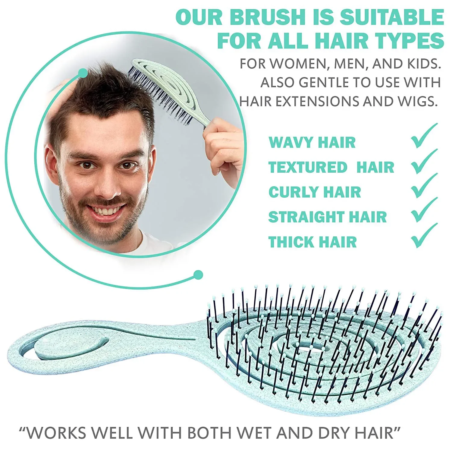 Mint Green Biodegradable Detangling Hairbrush Soft Vent Wet Lightly Pull No Harm Hair Eco Friendly Antistatic Massage Hair Brush