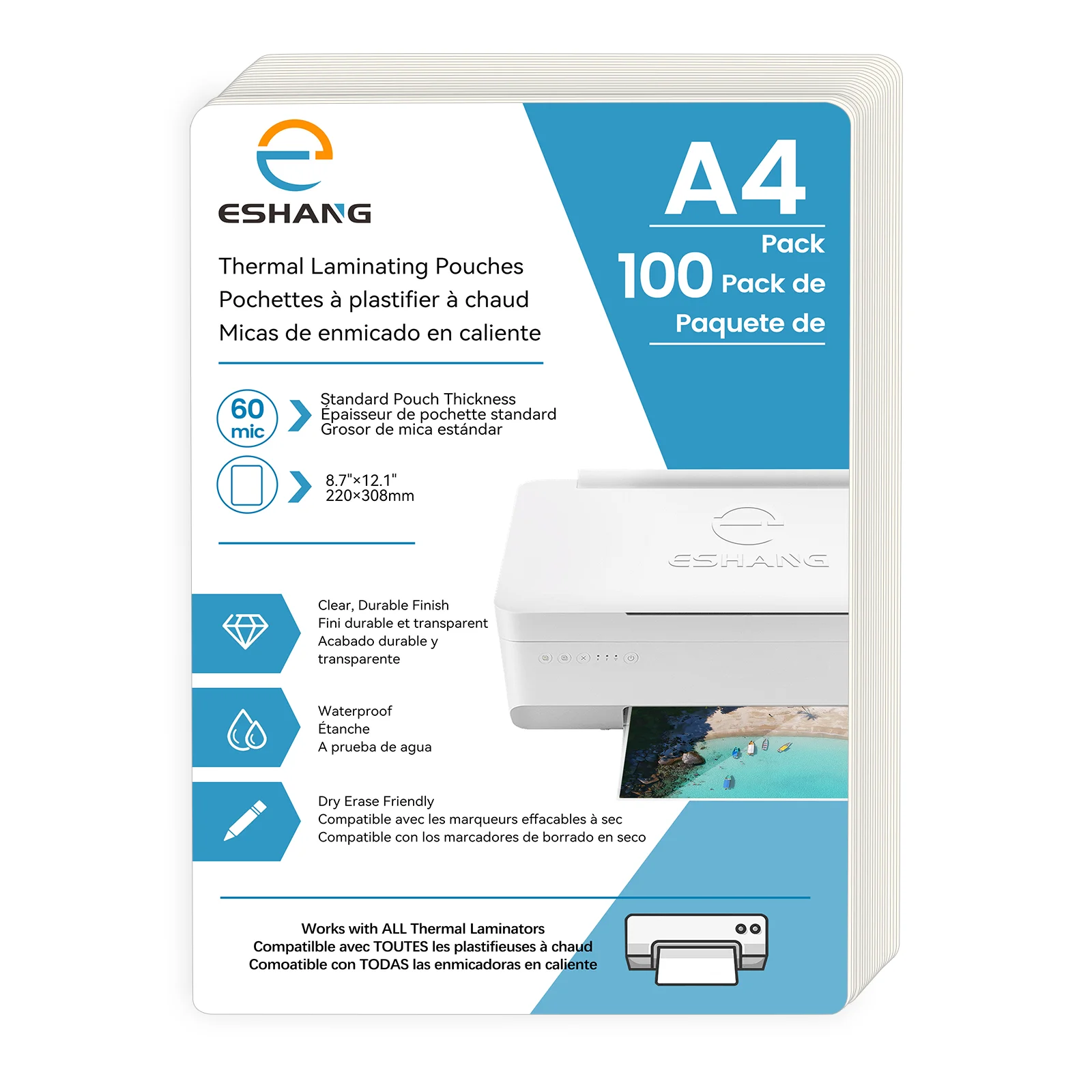 100 عبوة من أكياس الترقق الحراري مقاس A4، 60 ميكروفونًا، زاوية مستديرة، تغليف شفاف متوافق مع جميع المصابيح الحرارية مقاس 8.7 × 12.7 بوصة