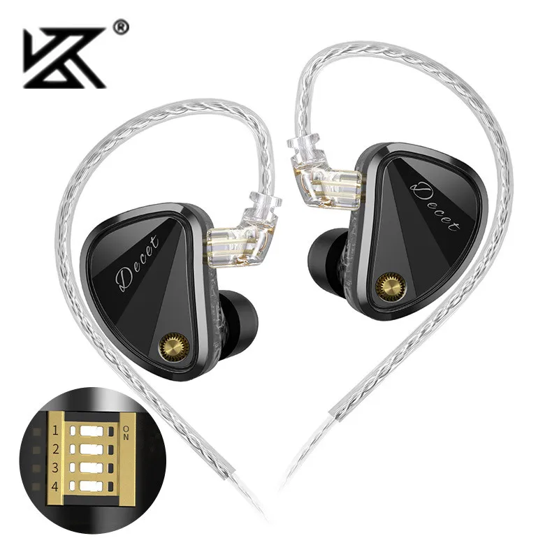 kz-decet-5dd-10ダイナミックドライブユニット搭載イヤホン、調整可能なイヤフォン、hifiインイヤーミュージックイヤホン、銀メッキアップグレードケーブル付き