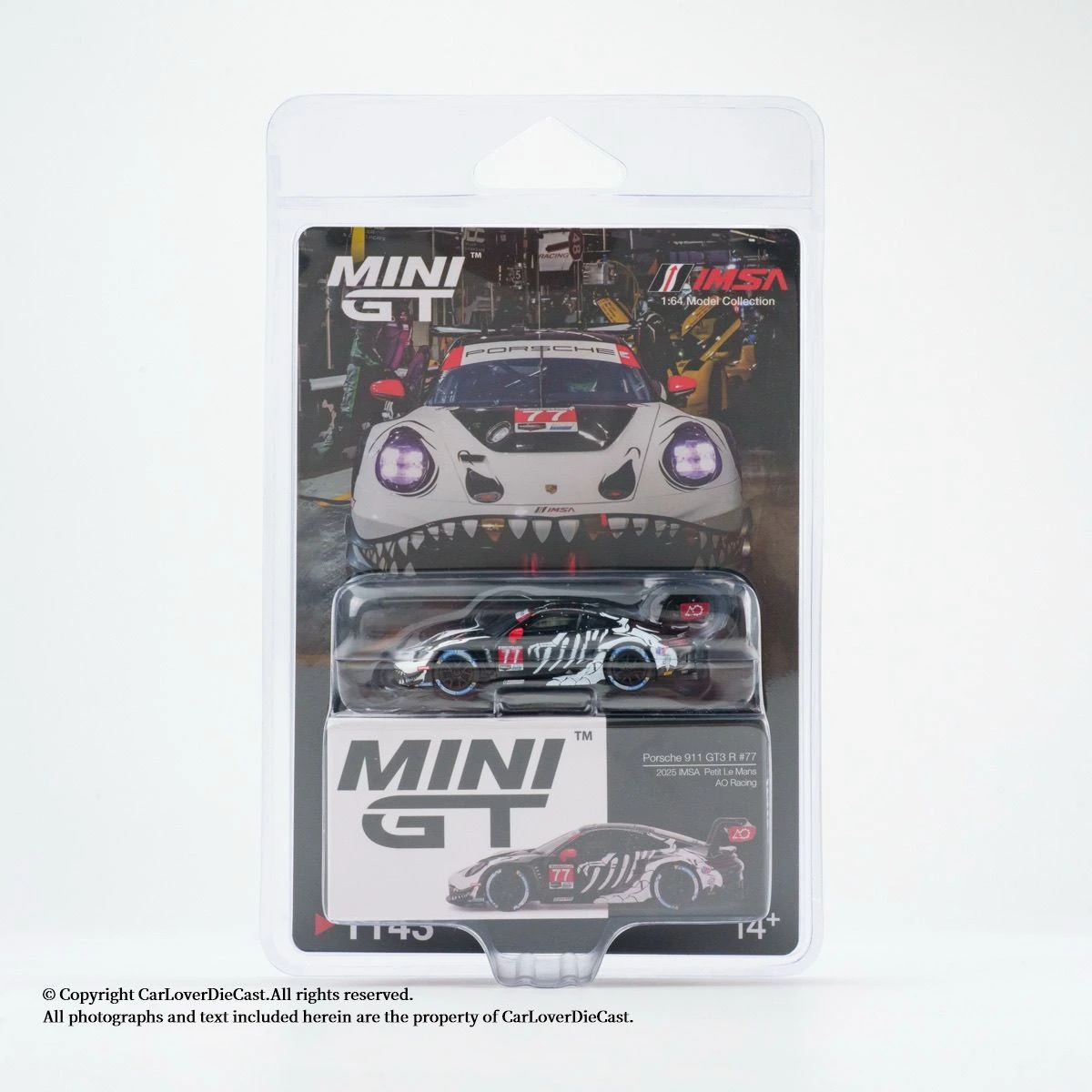 Em estoque MINI GT 1:64 Porsche 911 GT3 R # 77 GTD PRO AO Racing