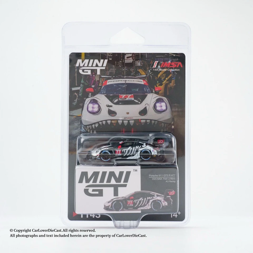 Em estoque MINI GT 1:64 Porsche 911 GT3 R # 77 GTD PRO AO Racing