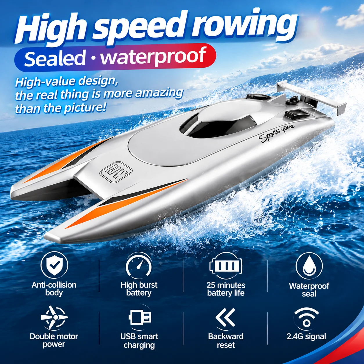 RC Boat 805 2.4G High Speed Speedboat Large Capacity Battery Dual Motor Waterproof Remote Control Shipboat 30 KM/H Birthday Gift