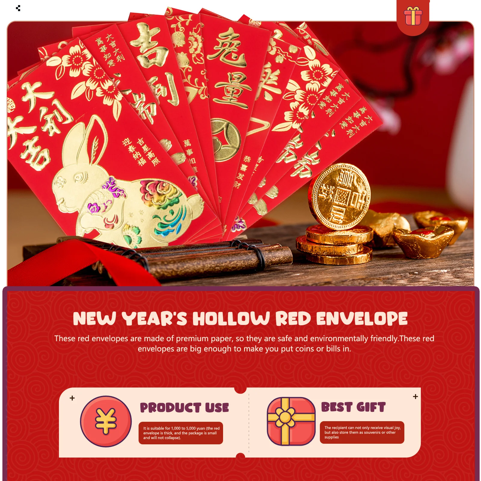 30 Pcs Year of The Rabbit Red Envelope Chinese New Money Pocket Spring Festival Envelopes Lucky Paper