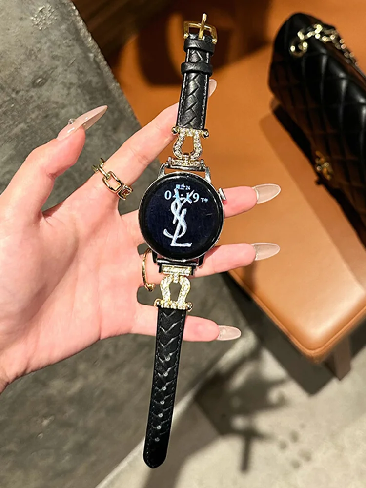 20 مللي متر 22 مللي متر حزام فاخر لساعة سامسونج جالاكسي 7/FE/6/4/كلاسيكي/3/5/5 برو سوار جلد الماس هواوي Gt 5-4-3-pro-2e الفرقة