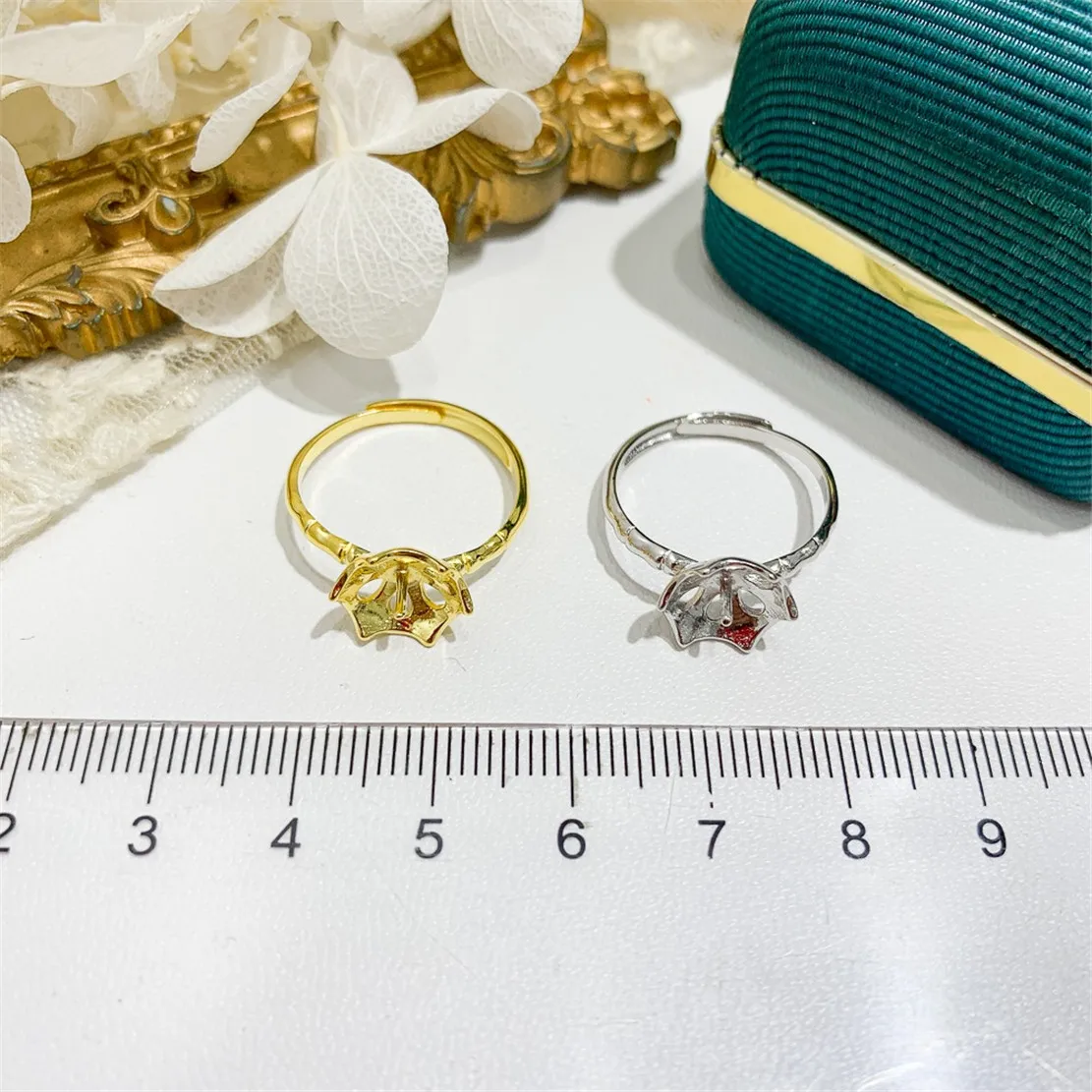 925 Stamped Alloy Gold-Plating Adjustable Pearl Ring Holder DIY Jewelry Findings, Craft Supplies for Handmade Rings No Pearl