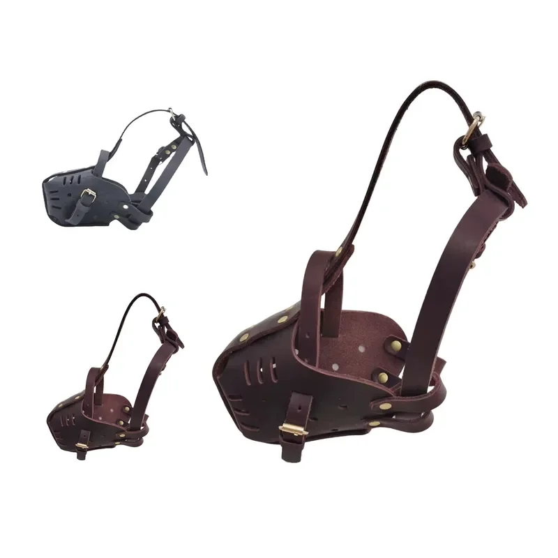 for Three Adjustable Points Full Covered Anti Bite Dog Muzzle Top Grain Leather for Outdoor Pet Use