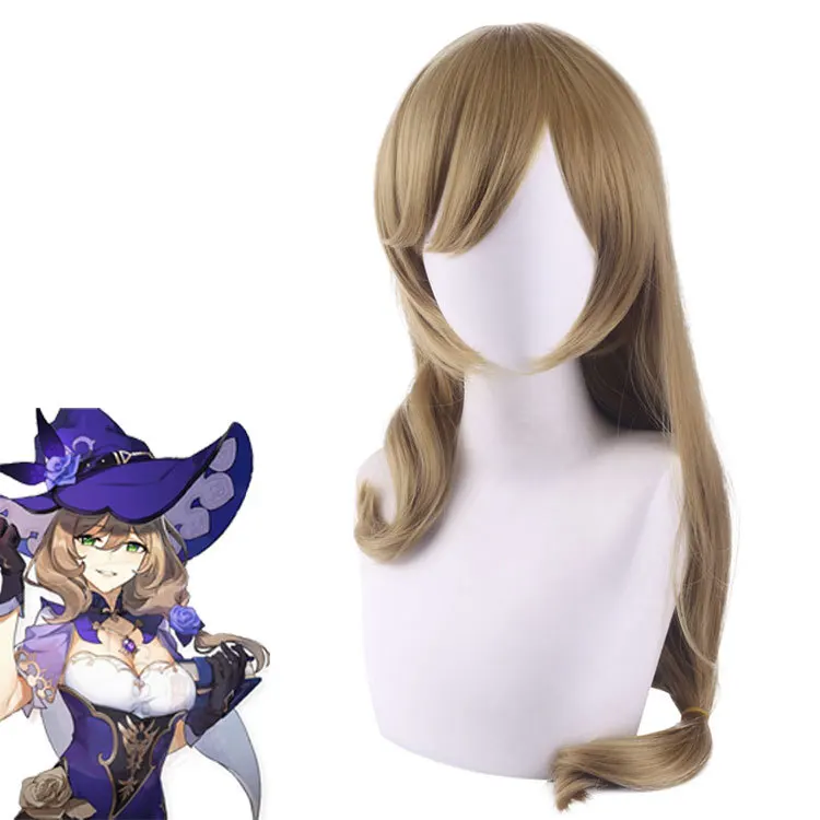 Anime Genshin Impact Lisa Cos Wigs with Cosplay Costumes Headwear 80cm Long Simulation Scalp Thick Mixed Puffy Long Hair Wigs
