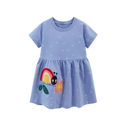 Jumping Meters 2-7T 2024 Animals Applique Princess Baby Girls Dresses Dots Ladybug Party Birthday Kids Short Sleeve Frocks