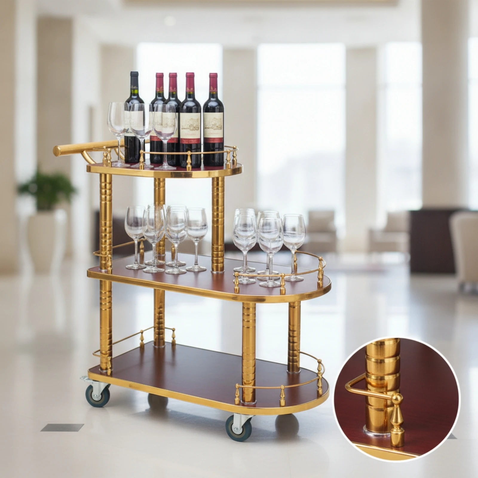 3-Tier Serving Cart Elegant Oval Service Cart Stylish Compact for Hosts, Dining Room, Kitchen