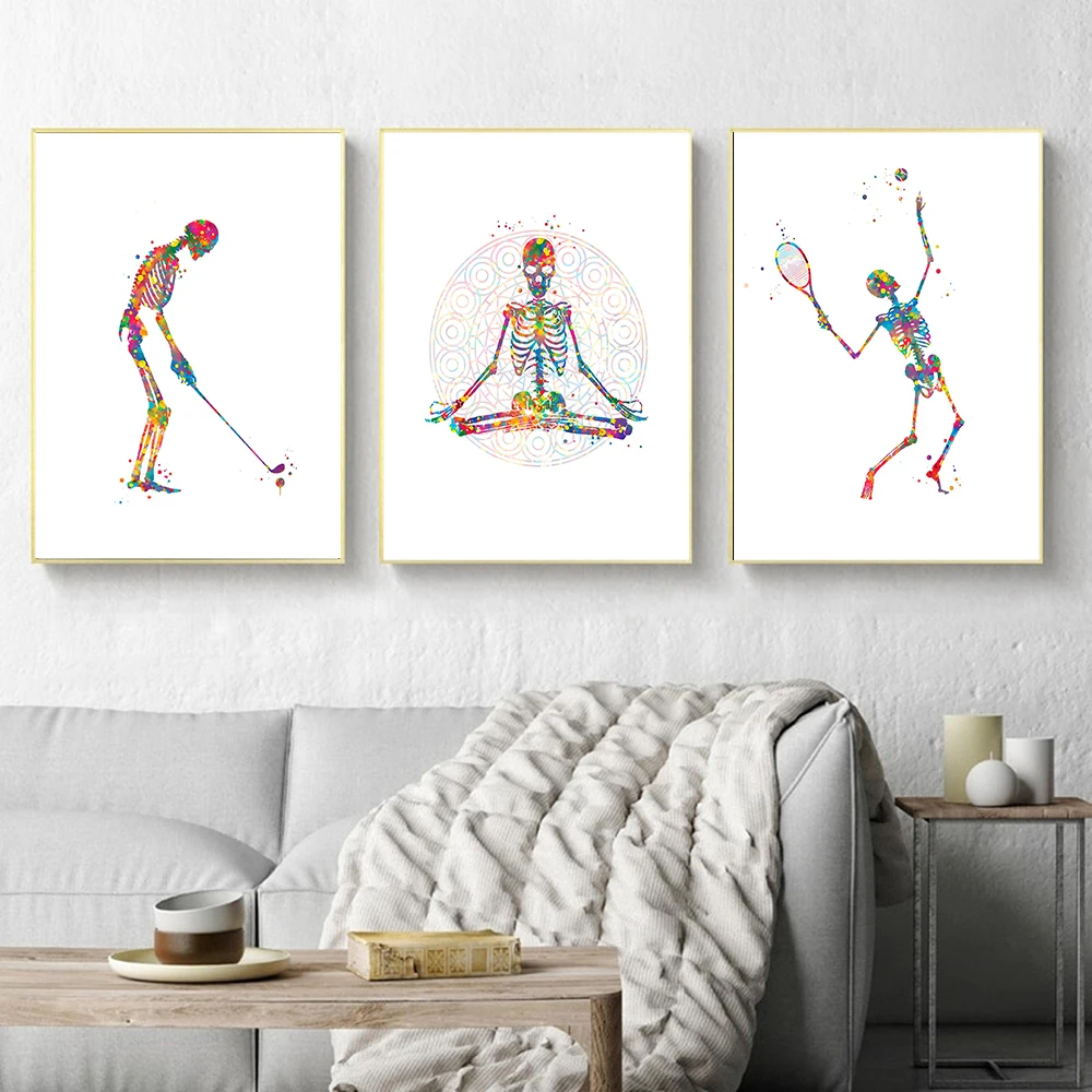 Frameless canvas paintings,Medical Anatomy Skeleton Silhouette Moving Print Canvas Wall Art Walk Run Bike Human Skeleton Poster