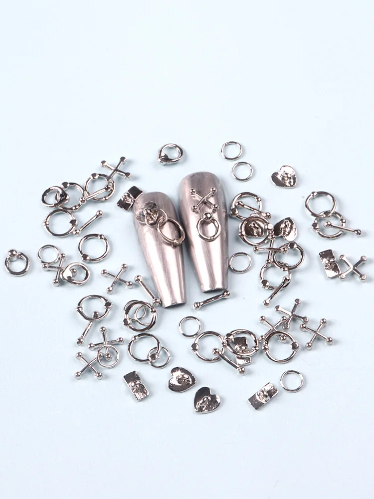 50 sztuk mieszane 3D Punk szare części metalowe ozdoby do paznokci stop Retro koło paznokcie Art Charms akcesoria do Manicure — zdjęcie 2