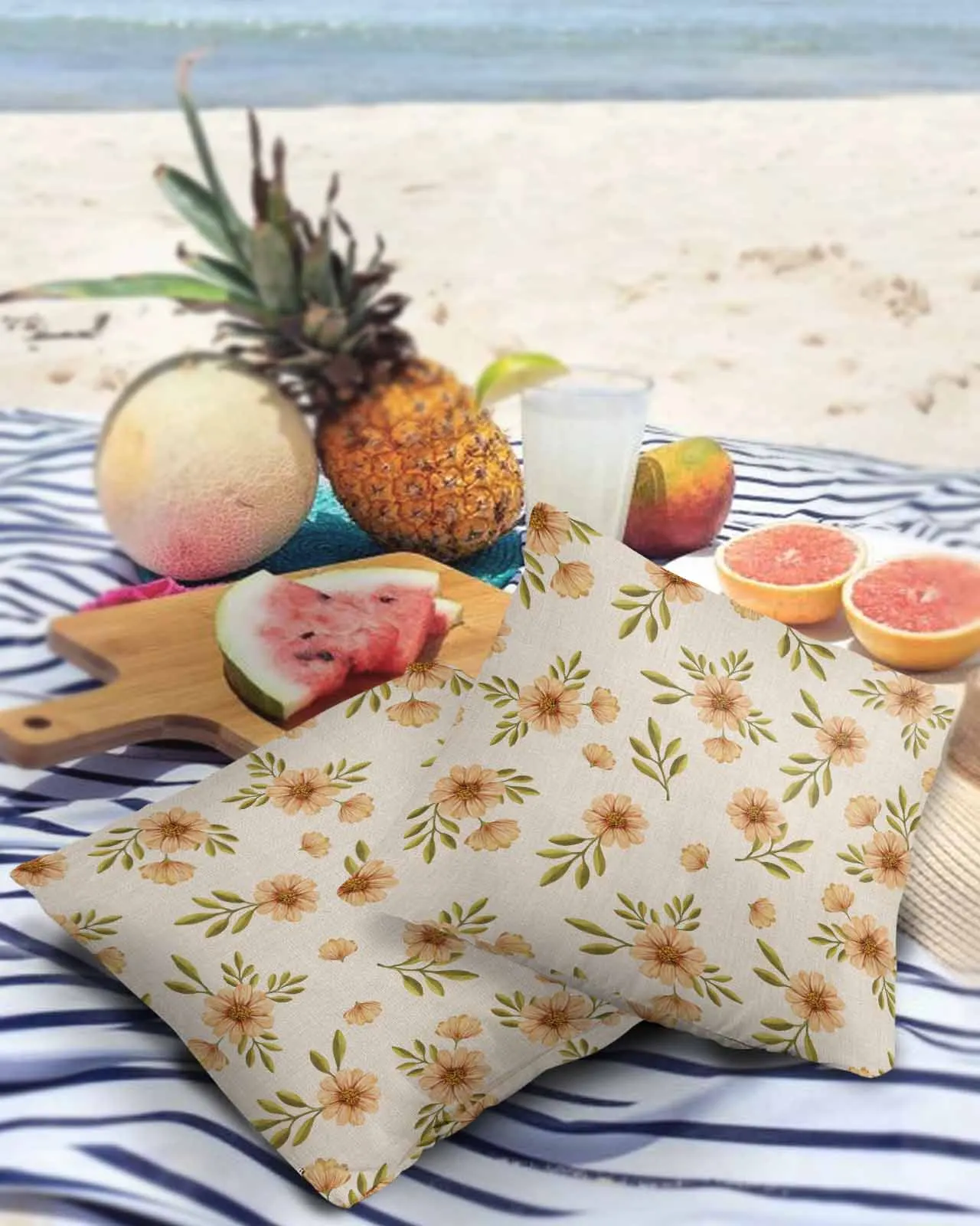 

Daisy Leaf Watercolor Pillowcase Set Living Room Sofa Decor Cushion Cover Waterproof Throw Pillowcover