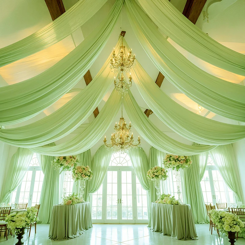 1 Panel Grass Green Ceiling Drapes Weddings Chiffon Sheer Curtains Arch Draping Fabric for Ceremony Party Birthday Bridal Decors