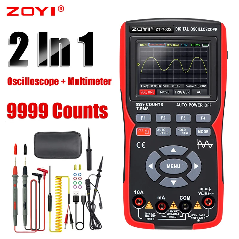 ZT702S Digital Oscilloscope Multimeter 48MS/s Sampling Rate 10MHZ Analog Bandwidth Support Waveform Storage Professional Tester