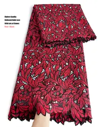 Red Black Hollowed African Lace With Czech Stones Highest Quality Korea Voile Cord Fabric inspired Dubai Nigerian Gown Cloth
