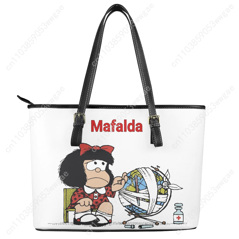 Mafalda Handbag Womens Mens Vintage Personalized Tote Bag Shoulder Bag Business Leather Purse Travel Anime Customized Bag Gift