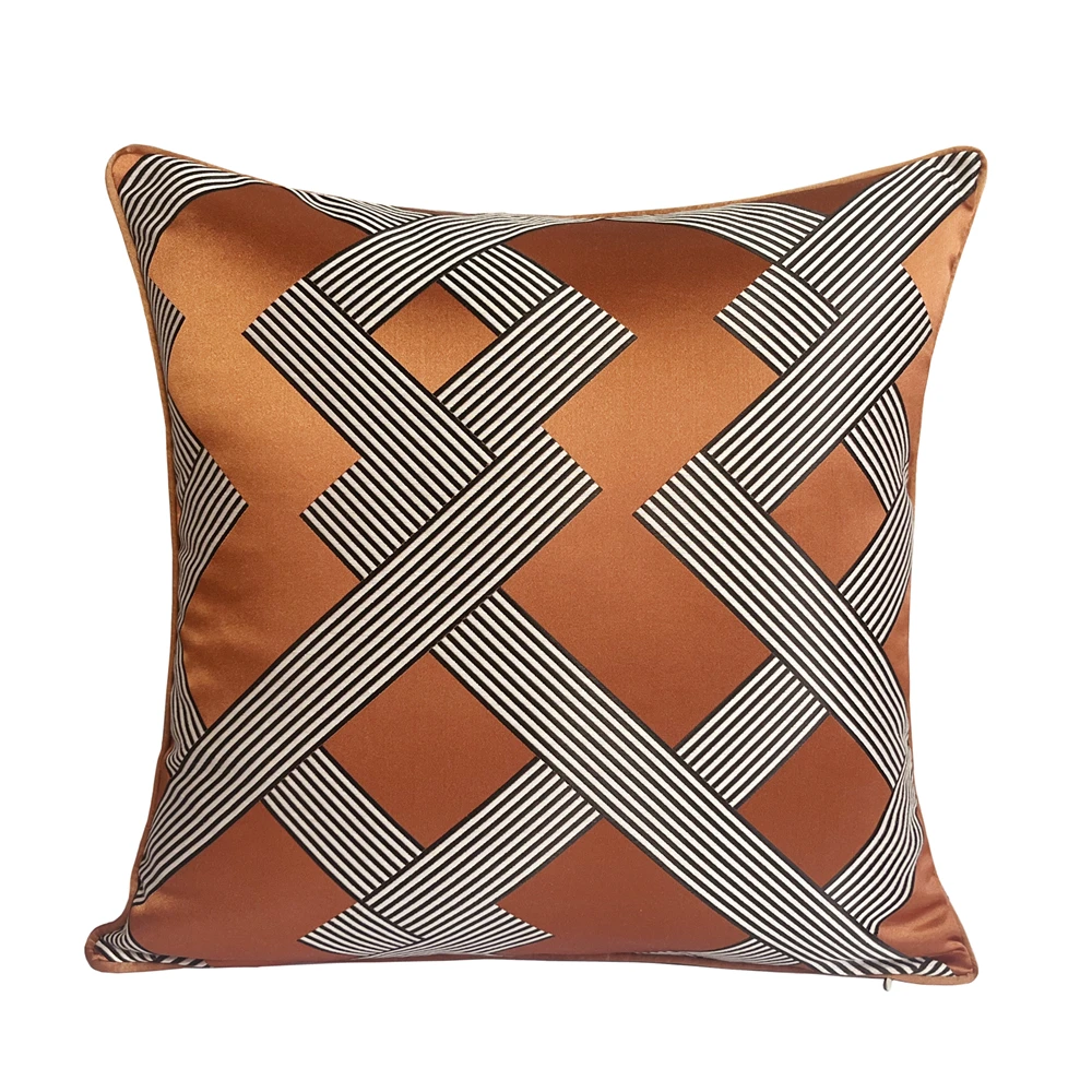 Hinyeatex Modern Orange Red Geometric Pillow Case Woven Jacquard Home Throw Cushion Cover Decorative 45 x 45 cm 1 Pc Pack