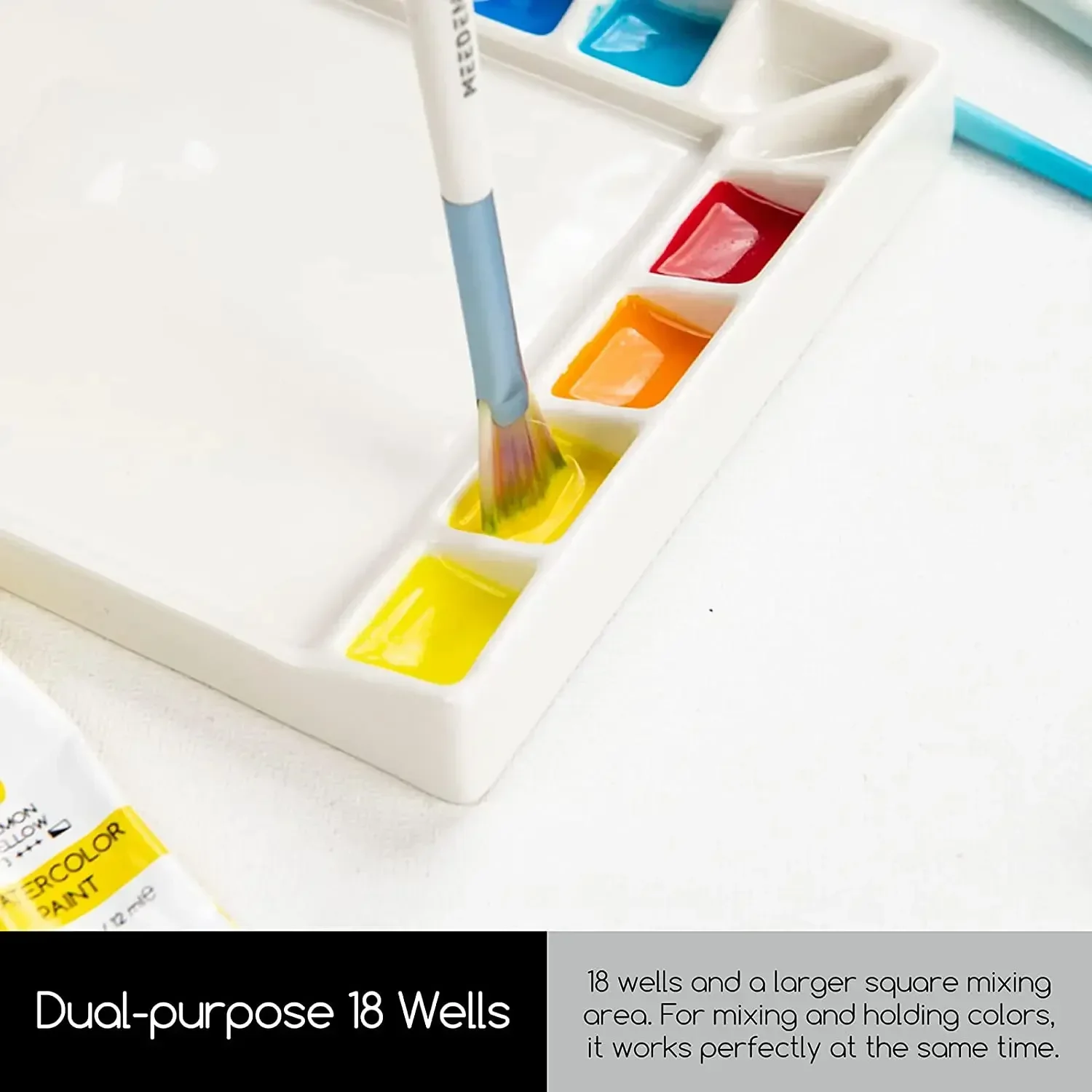 19Well Porcelain Artist Paint Palette Mixing Art Ceramic Watercolor Paint Palette Tray For Watercolor Gouache Acrylic