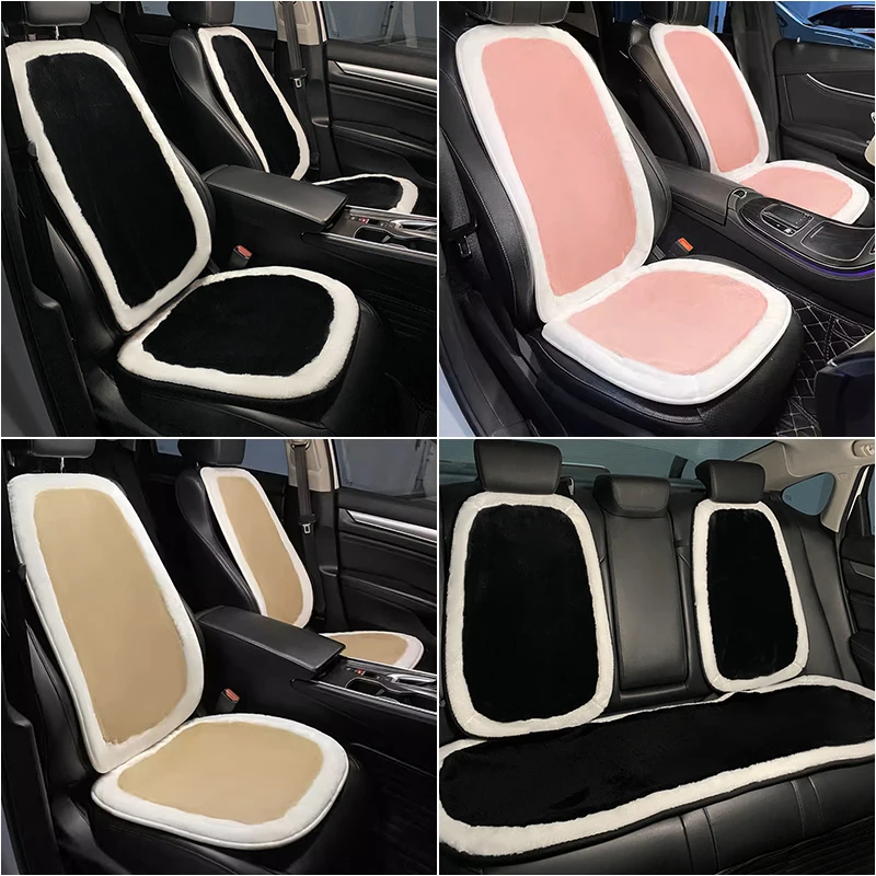 Plush Winter Warm Car White Edging Front Rear Seat Cushion Pink Backrest Cushion Full Set Cushion For Car Seat Vehicle Gift