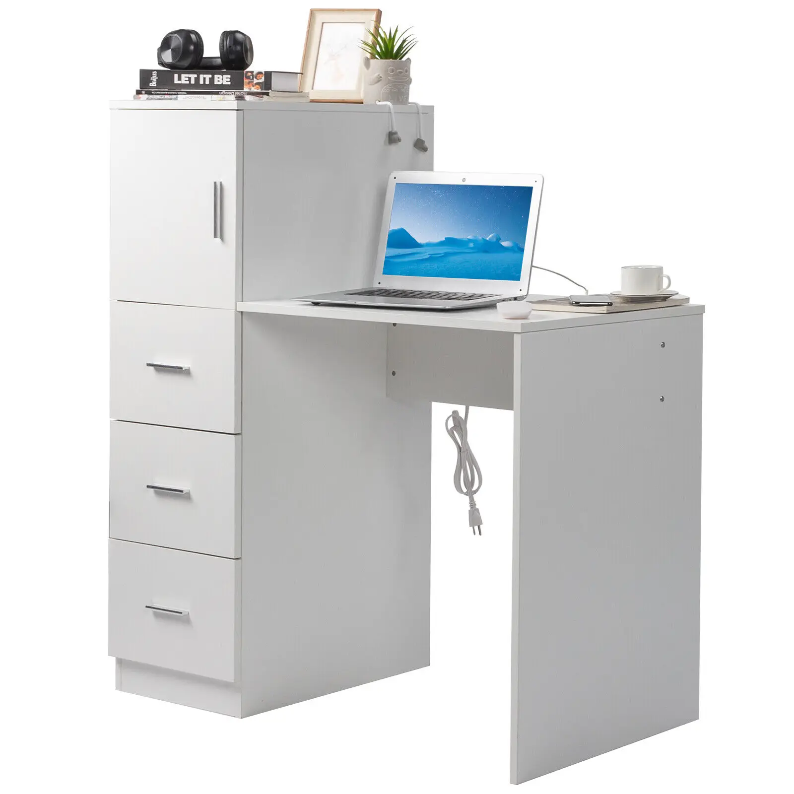 Computer Desk Writing Table with 3 Drawers & File Cabinet Office Desk for Teens