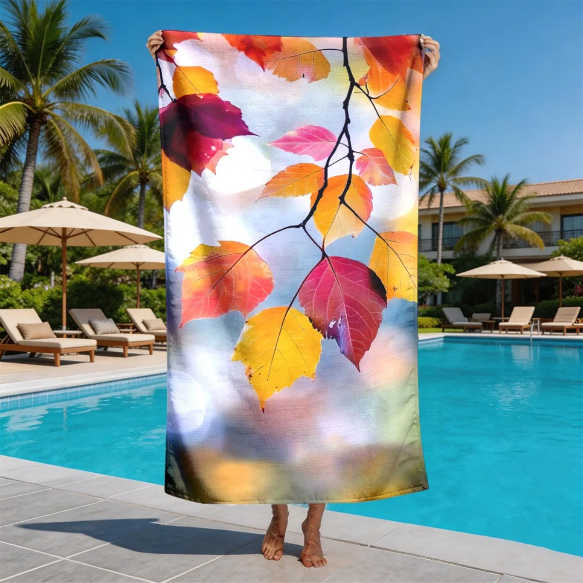 

Watercolor pattern of autumn leaves polyester microfiber beach towel is highly absorbent suitable for swimming and beach outings