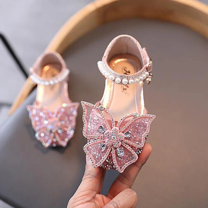 Summer Girls Sandals Fashion Sequins Rhinestone Bow Girls Princess Shoes Baby Girl Shoes Flat Heel Sandals Size 21-35 SHS104