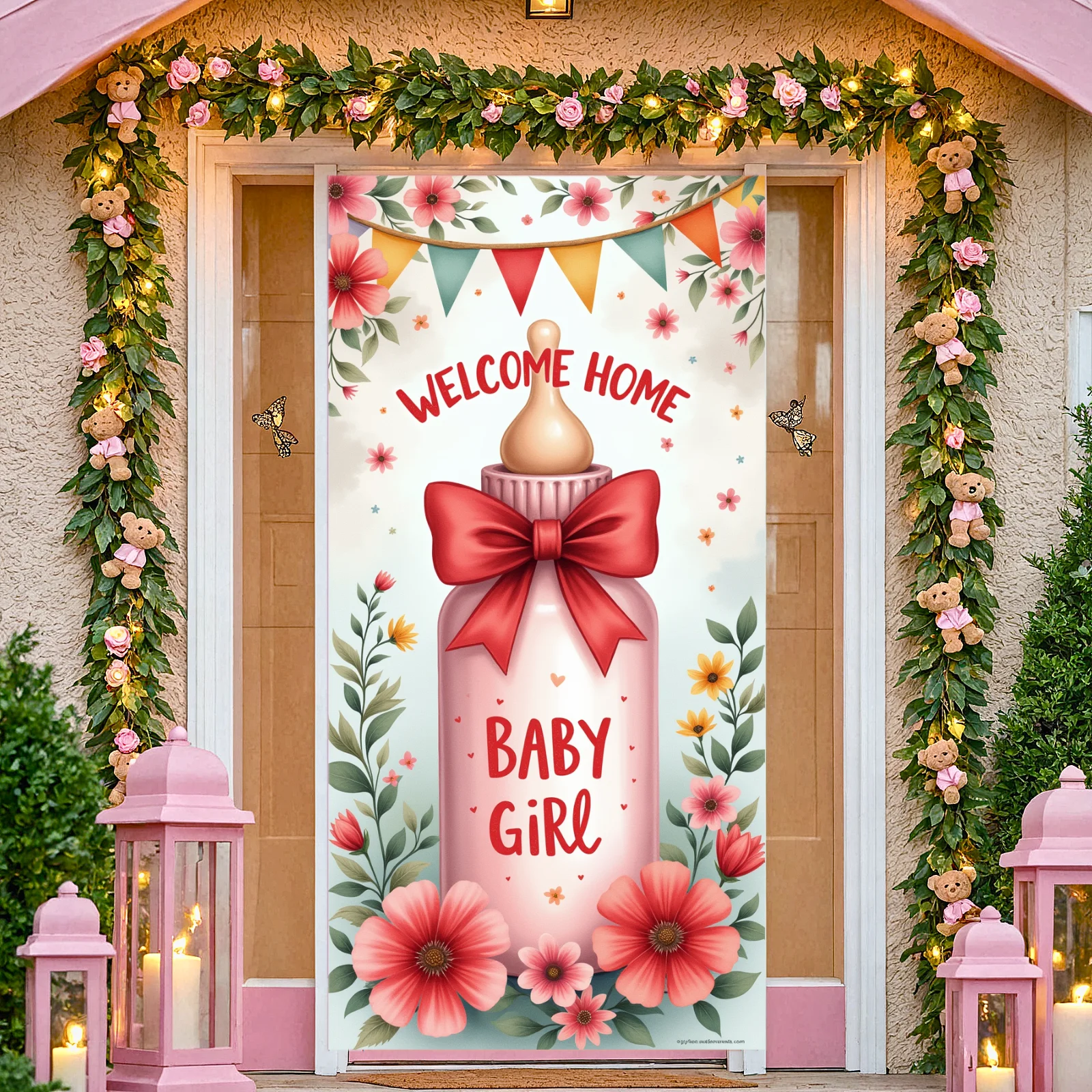 Decorative Design Baby Announcement Banner Blue Floral It's a Boy for Baby Shower Gender Reveal Newborn Event