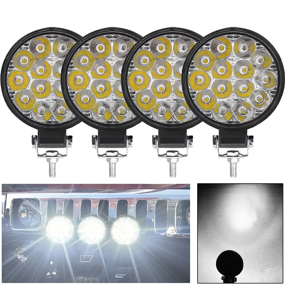 6/4/2Pcs Led Work Light 42W/48W Car Headlight 14 Led Car Light For Truck Offroad 12/24V Night Driving Lights For SUV Fog Lamps