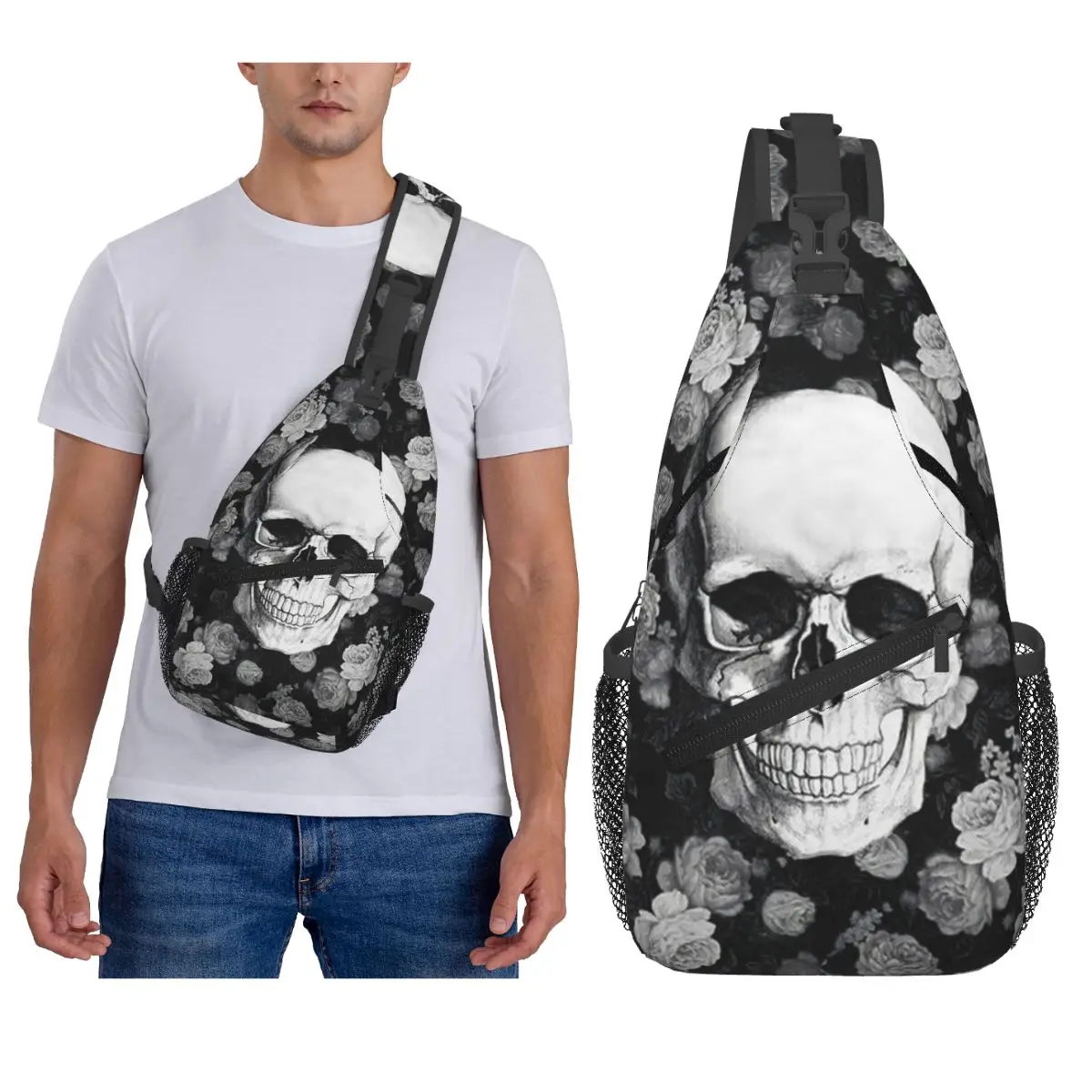 

Skull Chest Bag Men Sling Crossbody Backpack Chest Bag Travel Hiking Daypack Shoulder Bag
